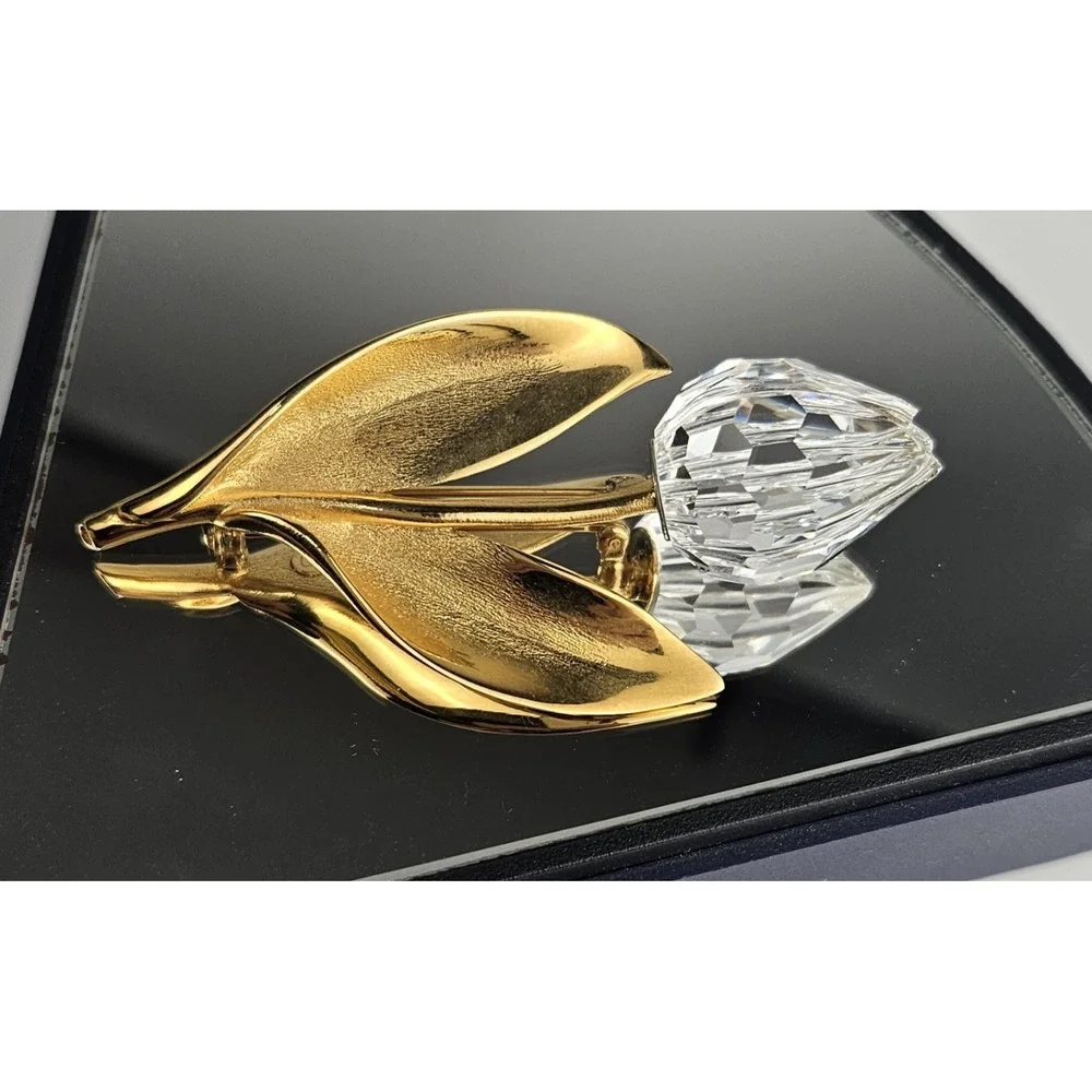 Vtg Swarovski Crystal Tulip Flower Brooch‎ Member Gift Original Box Art Jewelry